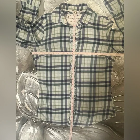 Aeropostale 2010 Green & Purple Y2K Western Long Sleeve Flannel Button Up Size S - Picture 2 of 16